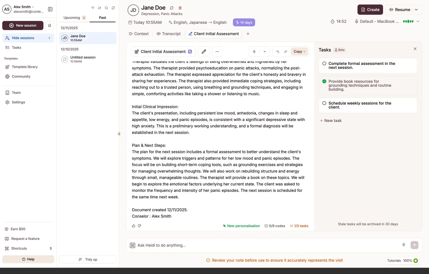 A screen from Heidi's product, reviewed in the design review