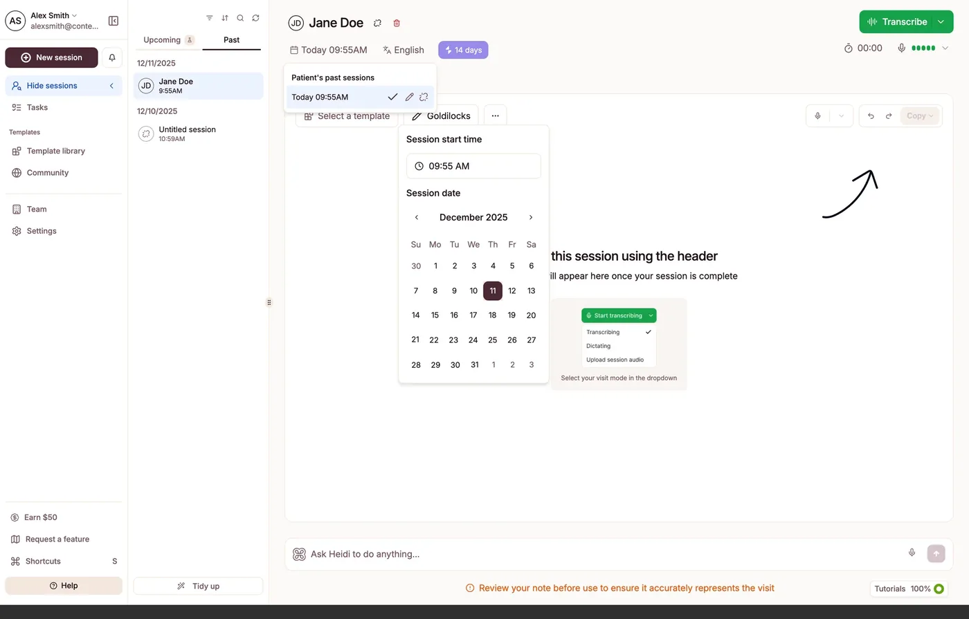A screen from Heidi's product, reviewed in the design review