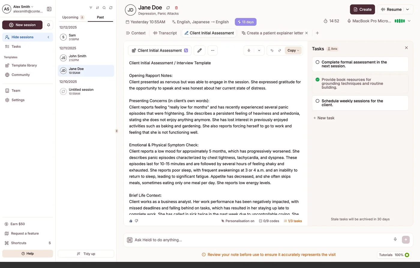 A screen from Heidi's product, reviewed in the design review